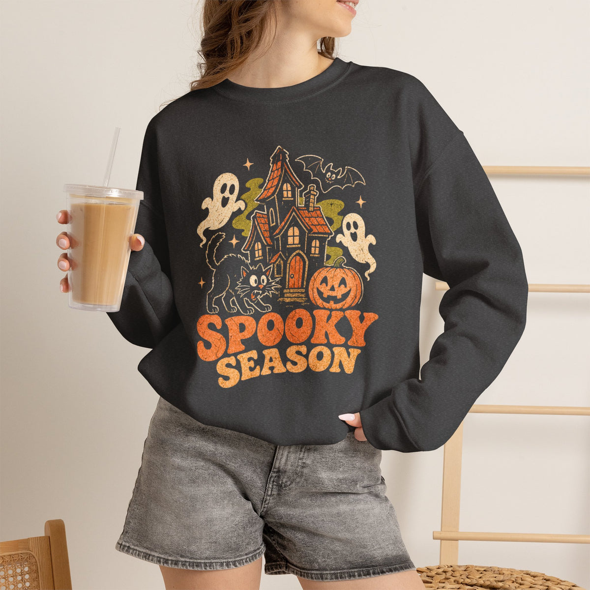 Spooky Season Halloween Ghost Sweatshirt, Funny Trick Or Treat Shirt For Women