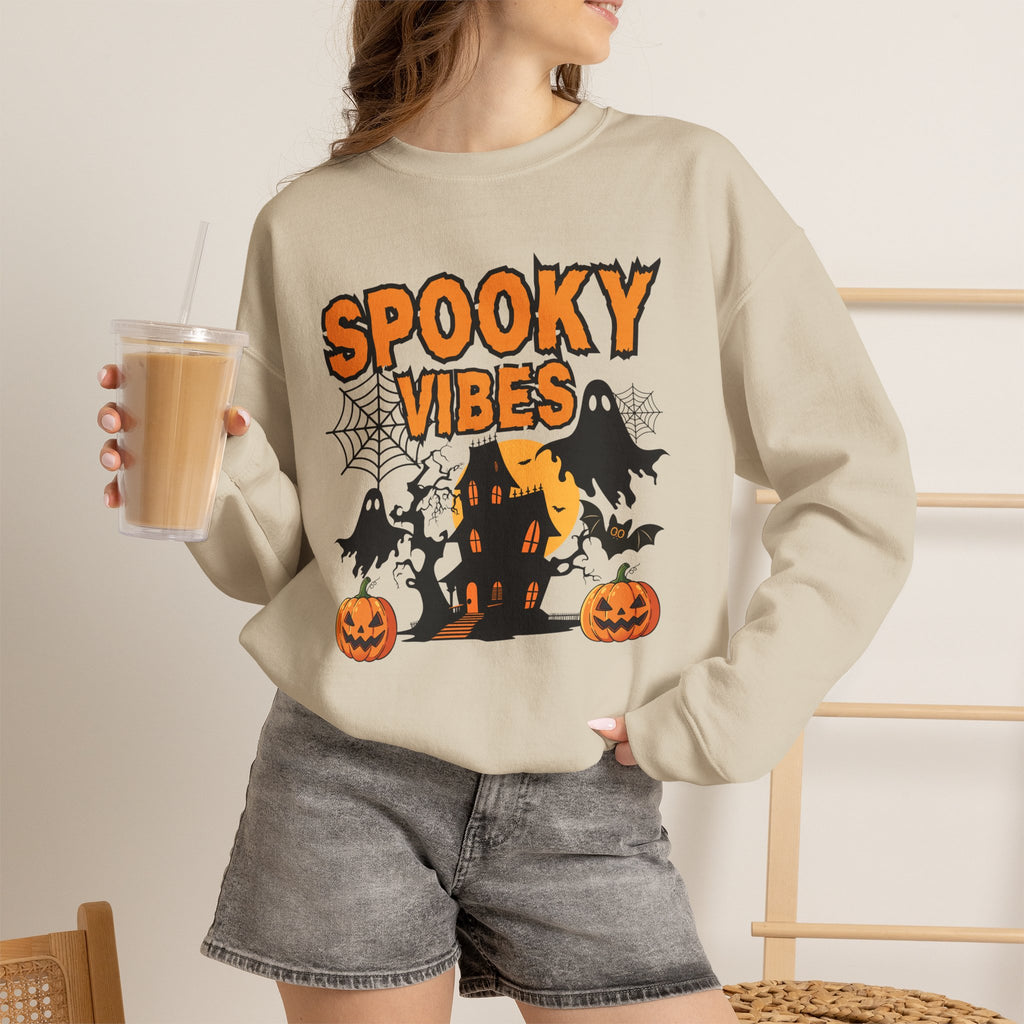 Spooky Vibes Halloween Ghost Sweatshirt, Funny Trick Or Treat Shirt For Women