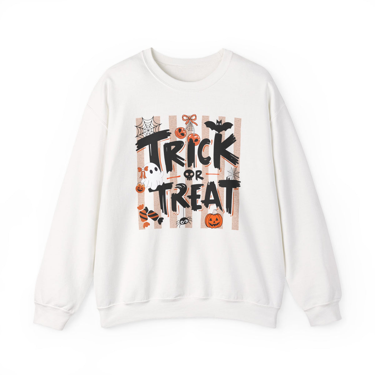 Striped Spooky Season Halloween Ghost Sweatshirt, Funny Trick Or Treat Shirt For Women
