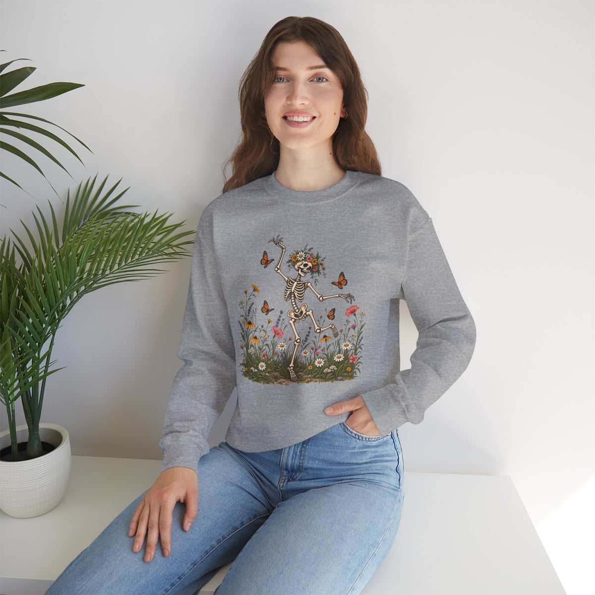 Spooky Season Floral Halloween Skeleton Sweatshirt, Funny Fall Shirt For Women