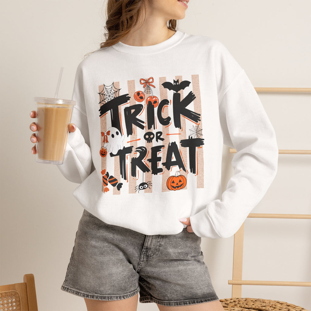 Striped Spooky Season Halloween Ghost Sweatshirt, Funny Trick Or Treat Shirt For Women