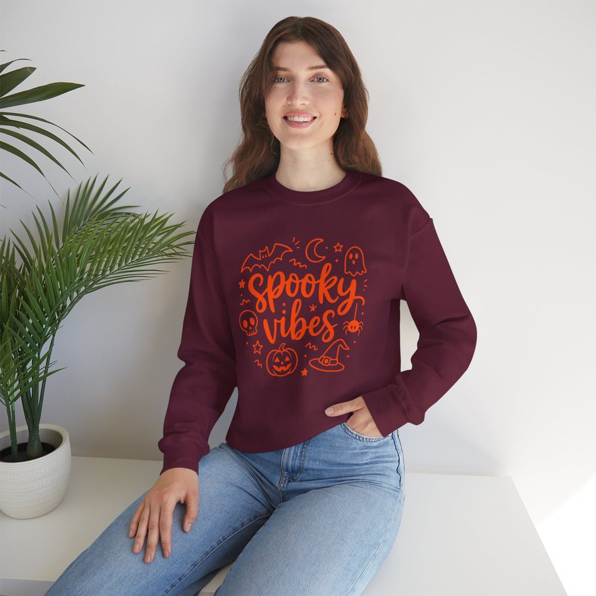 Spooky Vibes Halloween Ghost Sweatshirt, Funny Trick Or Treat Shirt For Women