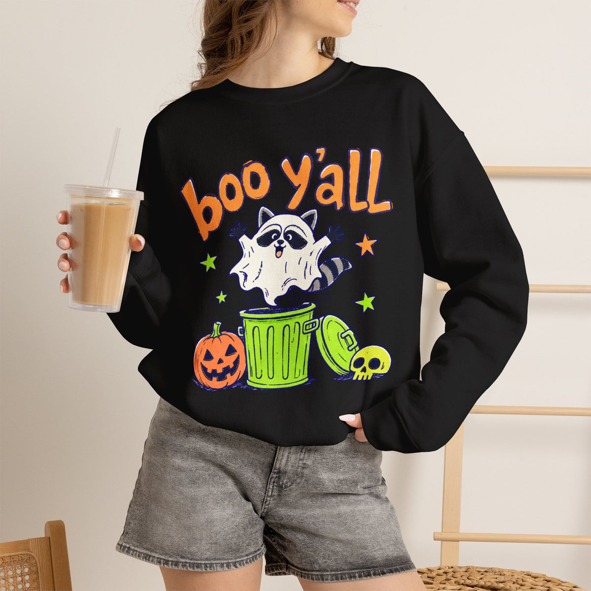 Spooky Season Halloween Raccoon Ghost Sweatshirt, Funny Trick Or Treat Shirt For Women