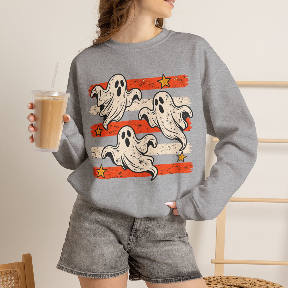 Spooky Season Halloween Ghost Sweatshirt, Fall Bat Gift For Women