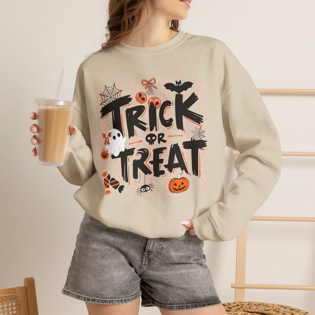 Striped Spooky Season Halloween Ghost Sweatshirt, Funny Trick Or Treat Shirt For Women
