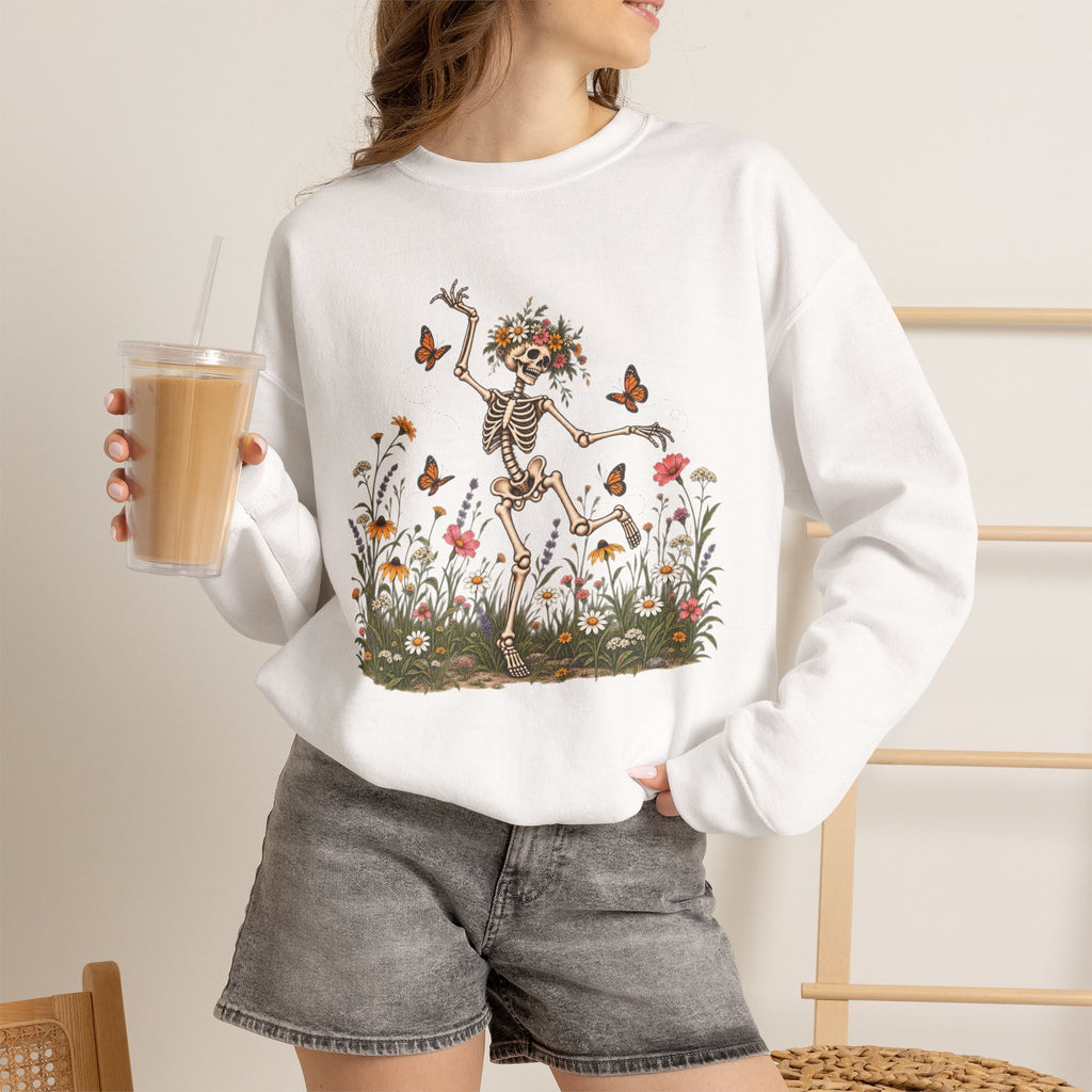 Spooky Season Floral Halloween Skeleton Sweatshirt, Funny Fall Shirt For Women