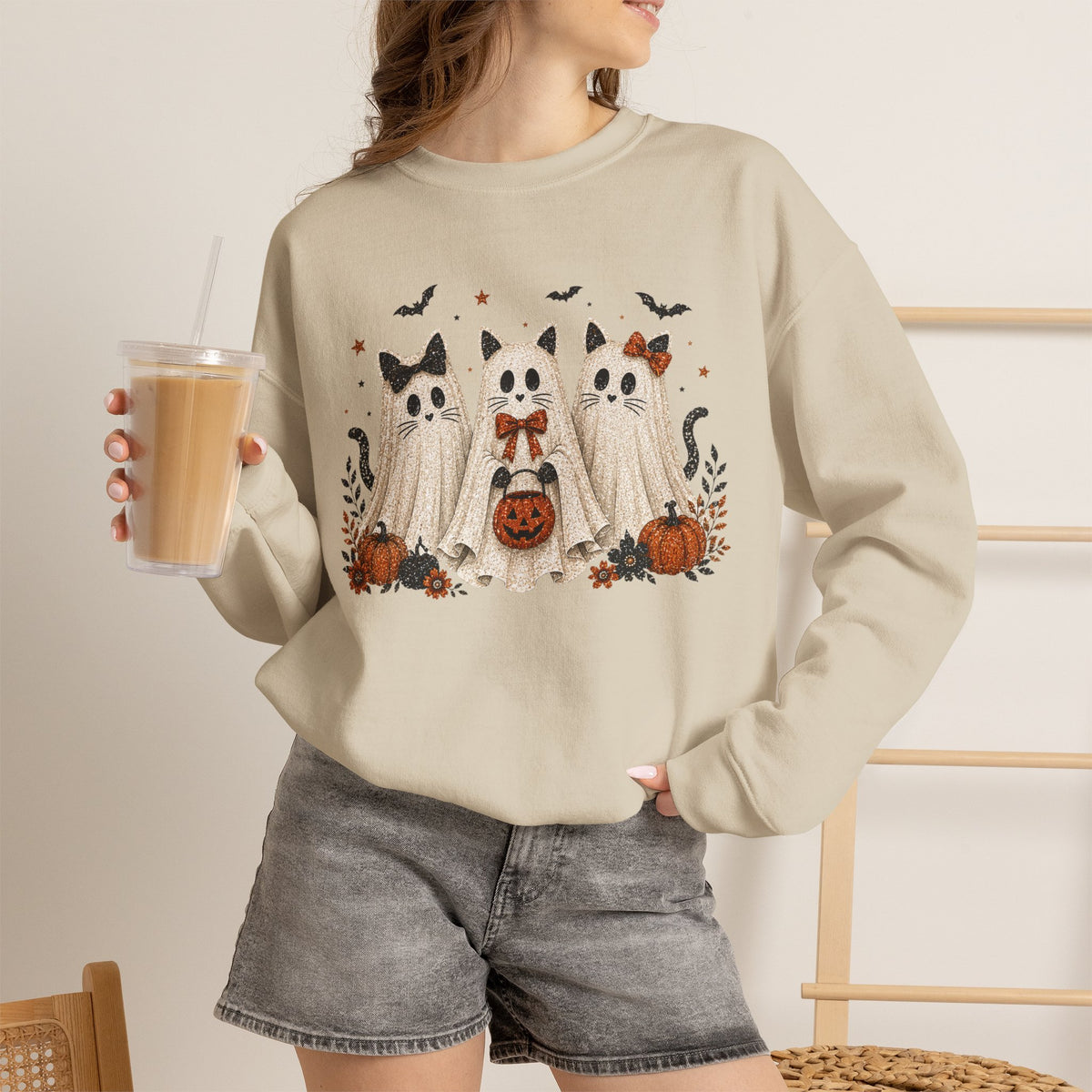 Spooky Season Halloween Ghost Sweatshirt, Funny Trick Or Treat Shirt For Women
