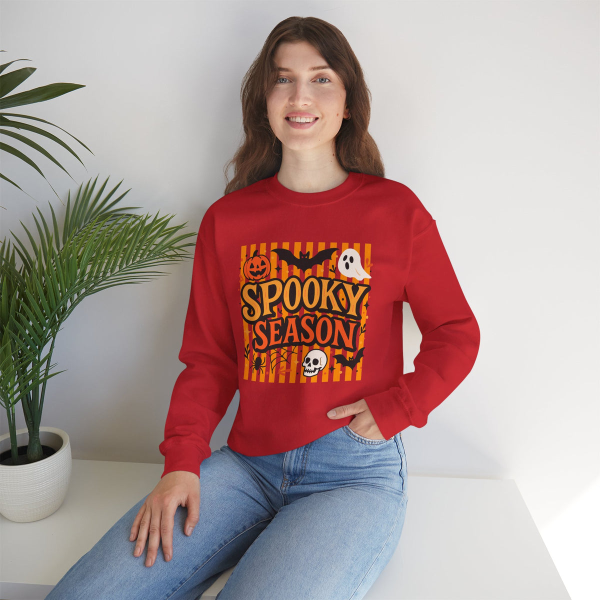 Striped Spooky Season Halloween Ghost Sweatshirt, Funny Trick Or Treat Shirt For Women