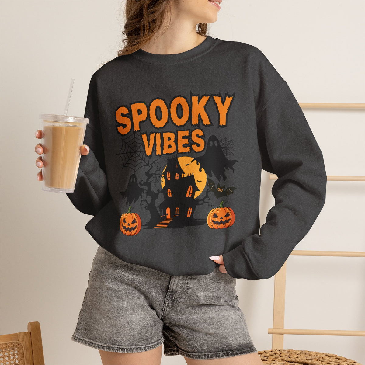 Spooky Vibes Halloween Ghost Sweatshirt, Funny Trick Or Treat Shirt For Women