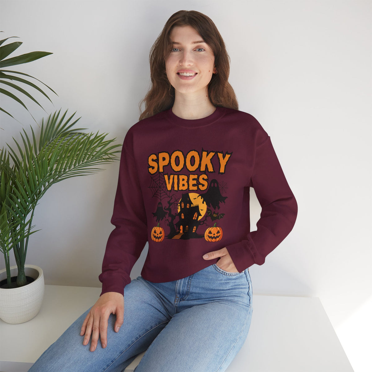 Spooky Vibes Halloween Ghost Sweatshirt, Funny Trick Or Treat Shirt For Women
