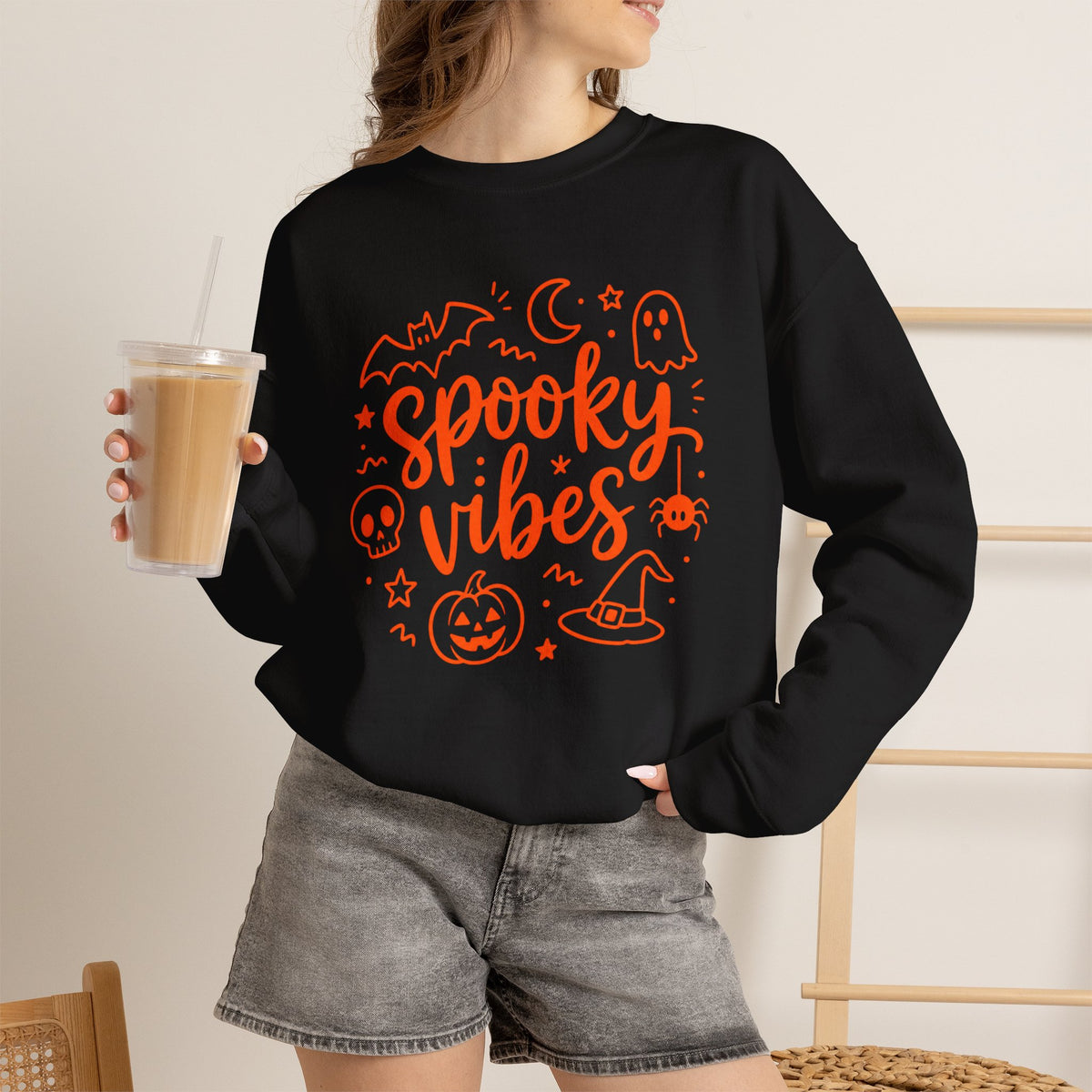 Spooky Vibes Halloween Ghost Sweatshirt, Funny Trick Or Treat Shirt For Women