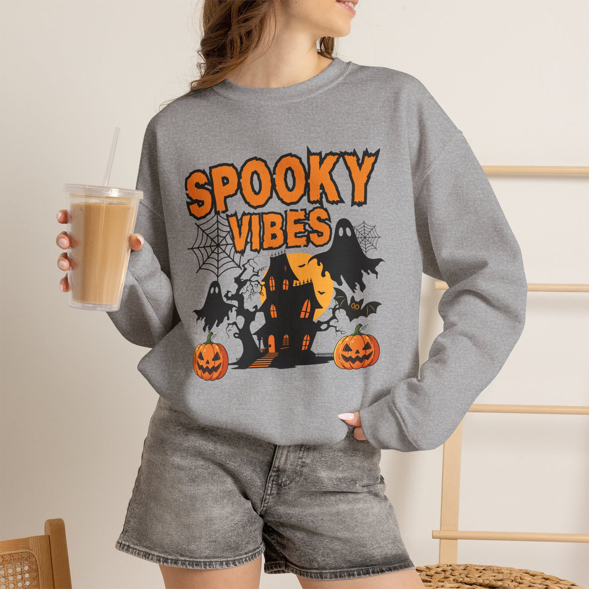 Spooky Vibes Halloween Ghost Sweatshirt, Funny Trick Or Treat Shirt For Women