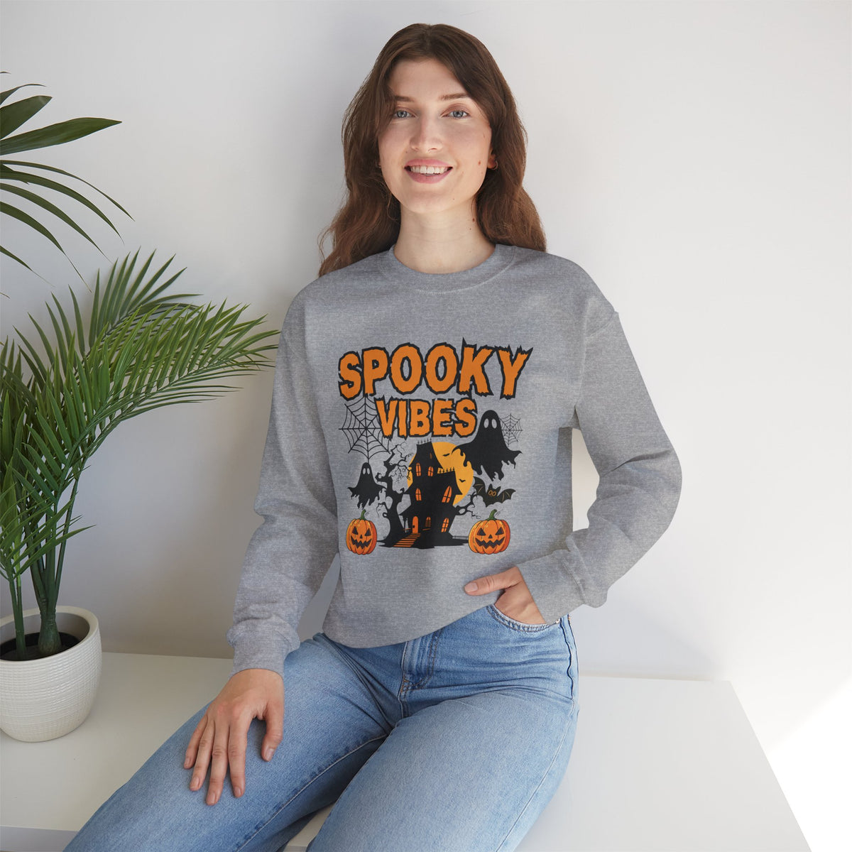 Spooky Vibes Halloween Ghost Sweatshirt, Funny Trick Or Treat Shirt For Women