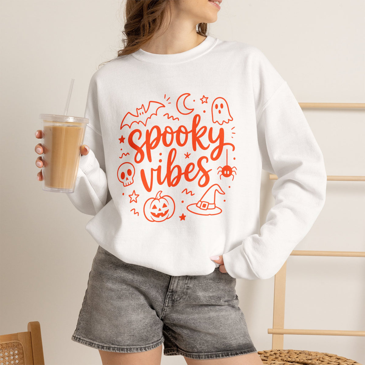 Spooky Vibes Halloween Ghost Sweatshirt, Funny Trick Or Treat Shirt For Women
