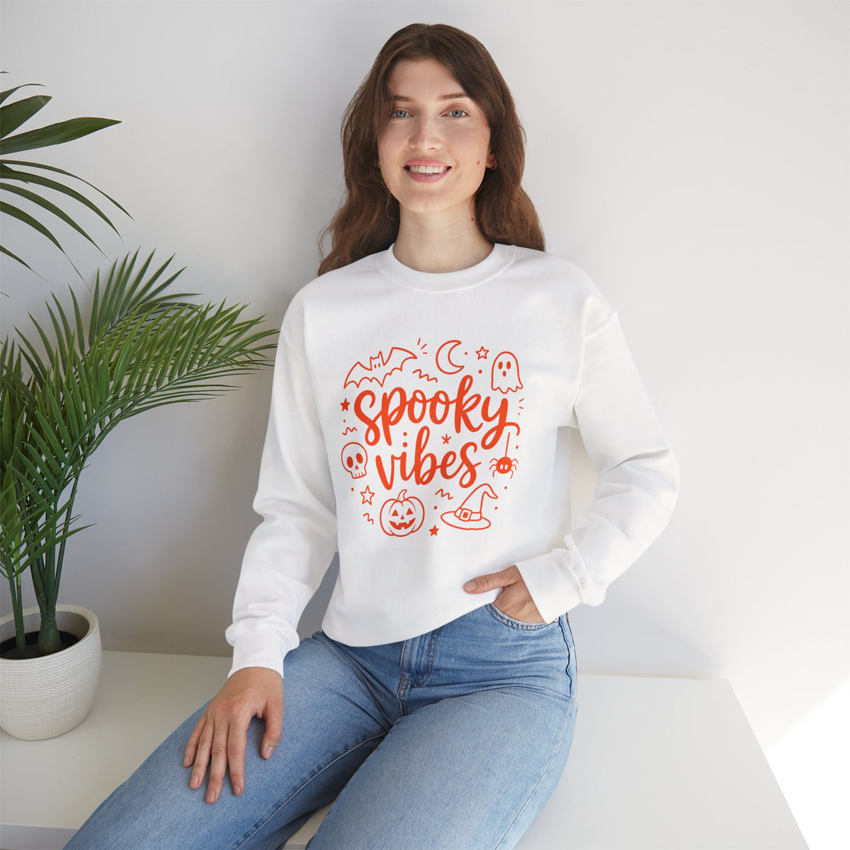 Spooky Vibes Halloween Ghost Sweatshirt, Funny Trick Or Treat Shirt For Women