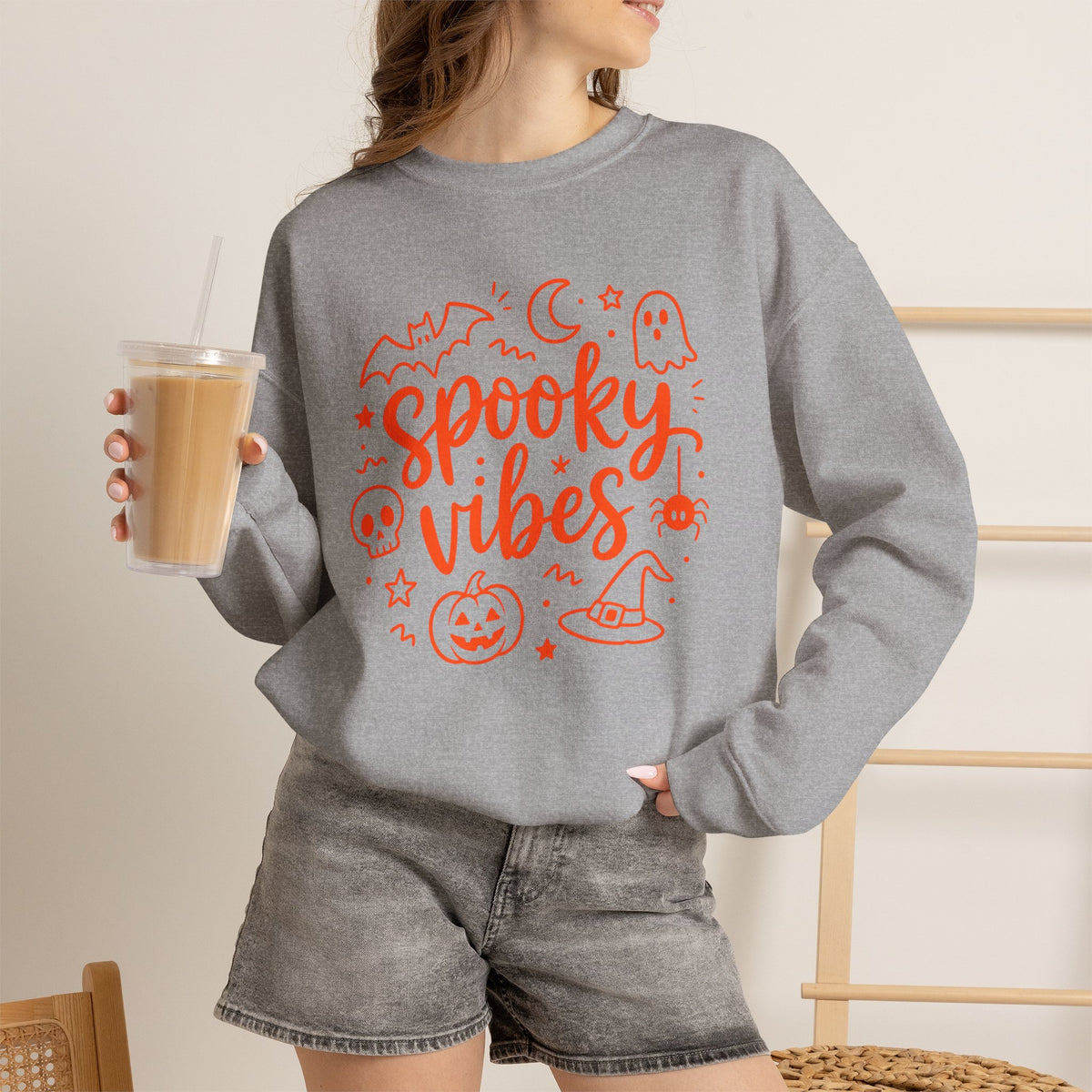 Spooky Vibes Halloween Ghost Sweatshirt, Funny Trick Or Treat Shirt For Women