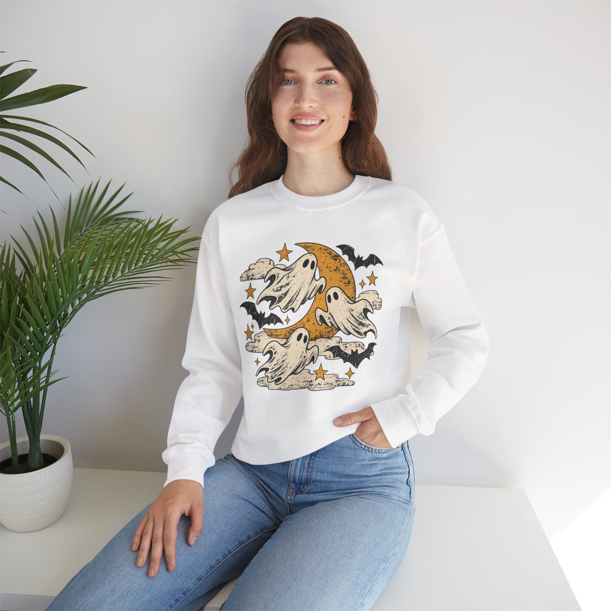 Spooky Season Halloween Ghost Sweatshirt, Fall Bat Gift For Women