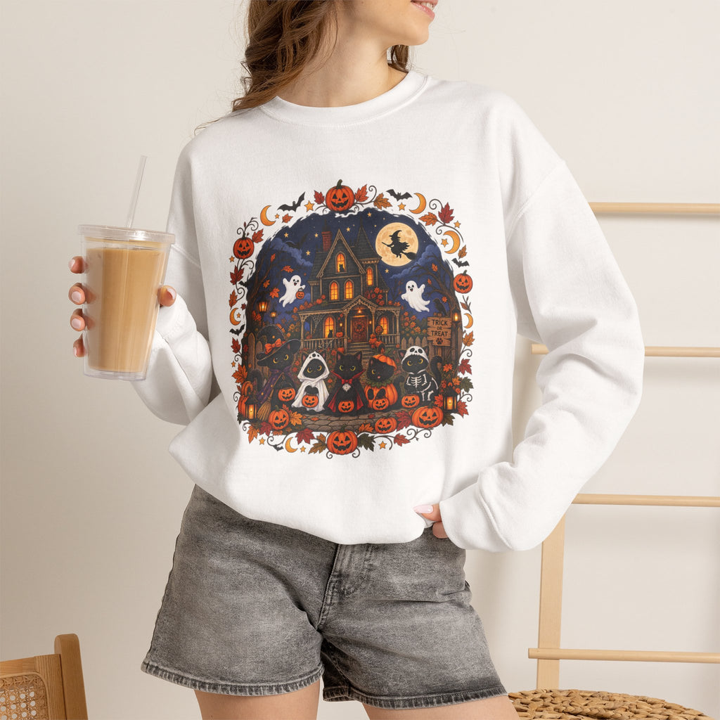Spooky Season Halloween Black Cat Sweatshirt, Funny Trick Or Treat Shirt For Women