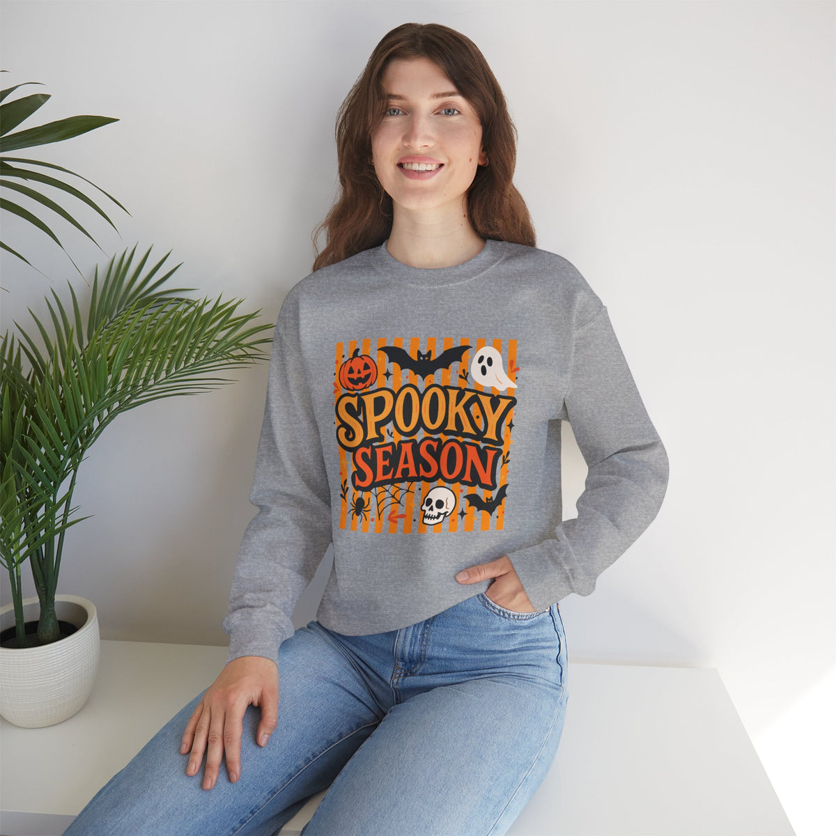Striped Spooky Season Halloween Ghost Sweatshirt, Funny Trick Or Treat Shirt For Women