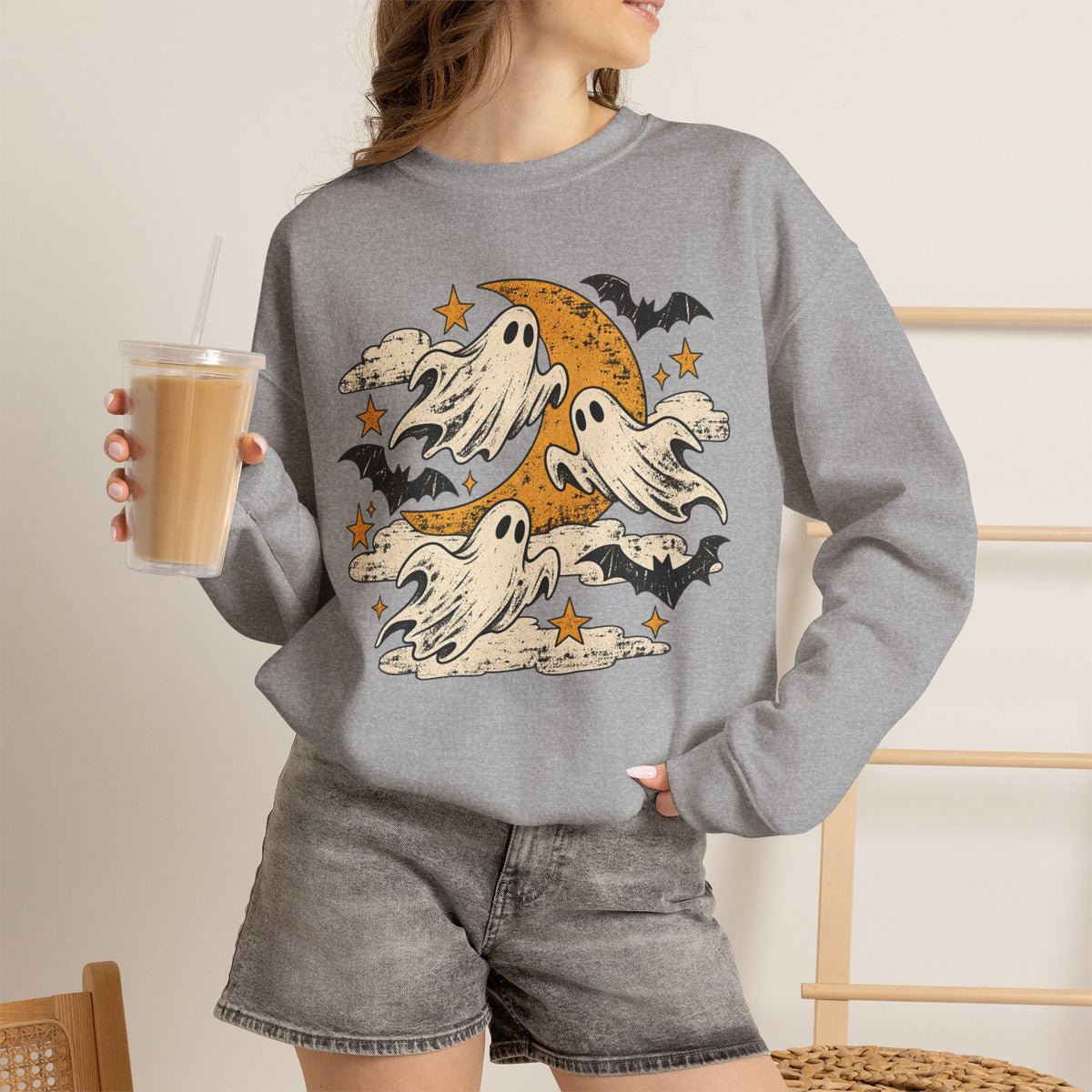 Spooky Season Halloween Ghost Sweatshirt, Fall Bat Gift For Women