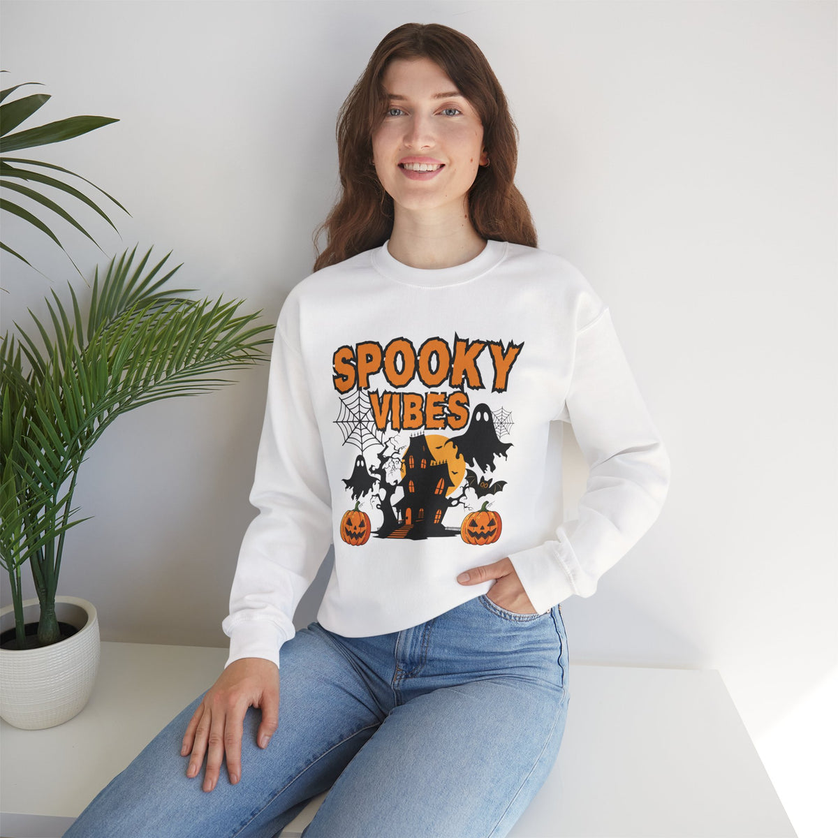 Spooky Vibes Halloween Ghost Sweatshirt, Funny Trick Or Treat Shirt For Women
