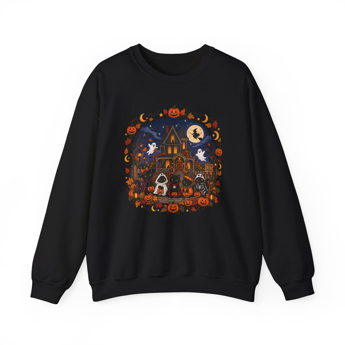 Spooky Season Halloween Black Cat Sweatshirt, Funny Trick Or Treat Shirt For Women
