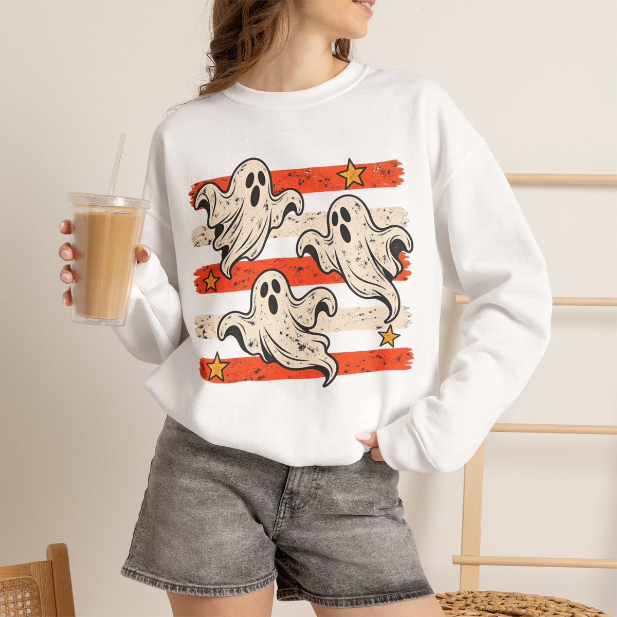 Spooky Season Halloween Ghost Sweatshirt, Fall Bat Gift For Women