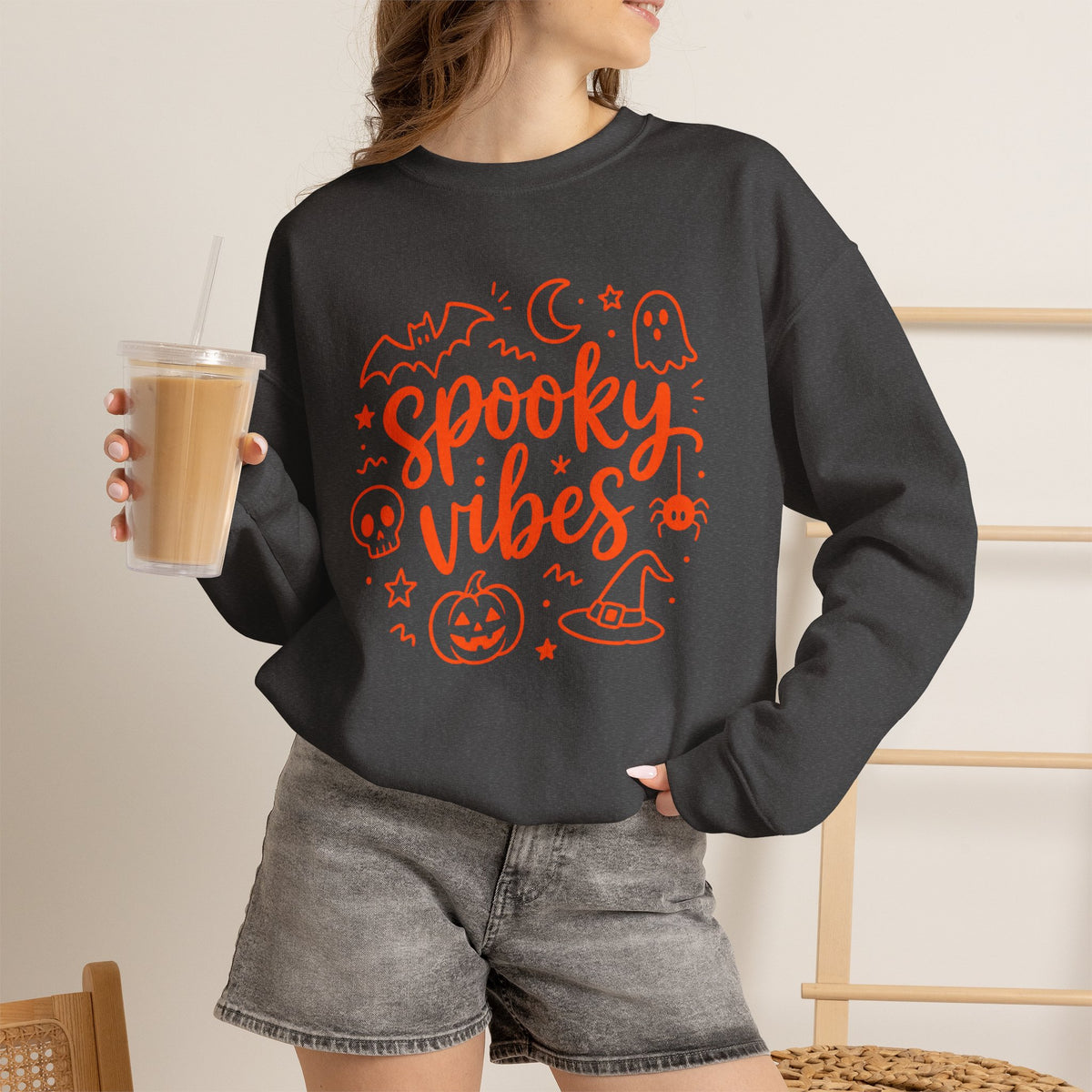 Spooky Vibes Halloween Ghost Sweatshirt, Funny Trick Or Treat Shirt For Women