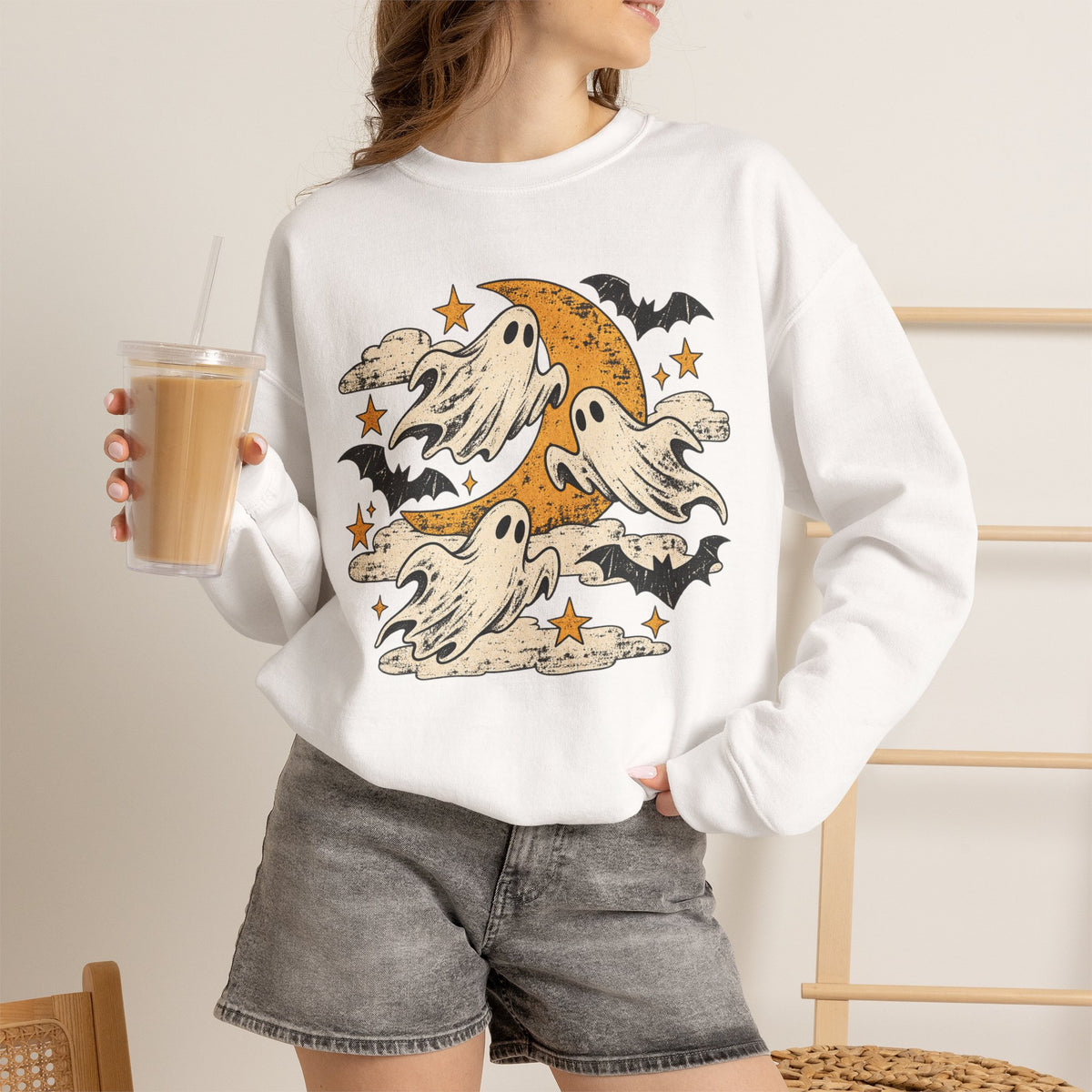Spooky Season Halloween Ghost Sweatshirt, Fall Bat Gift For Women