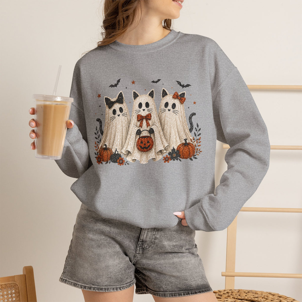 Spooky Season Halloween Ghost Sweatshirt, Funny Trick Or Treat Shirt For Women