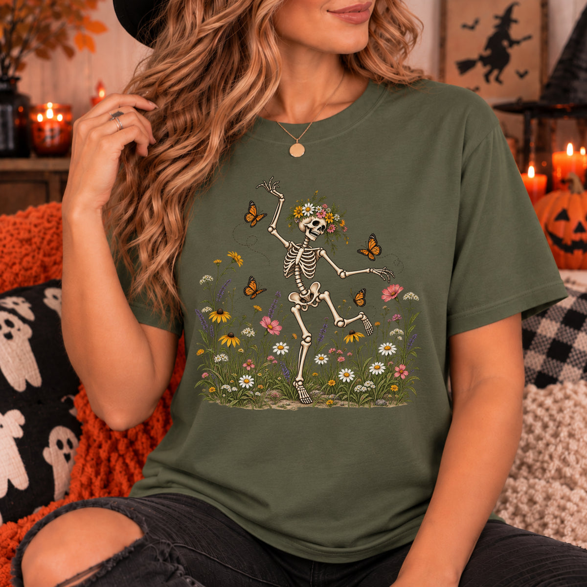 Spooky Season Floral Halloween Skeleton Shirt, Funny Fall Gift For Women