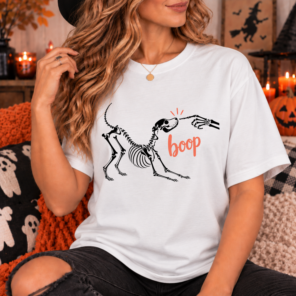 Spooky Season Halloween Skeleton Shirt, Boop Dog Trendy Fall Gift For Women