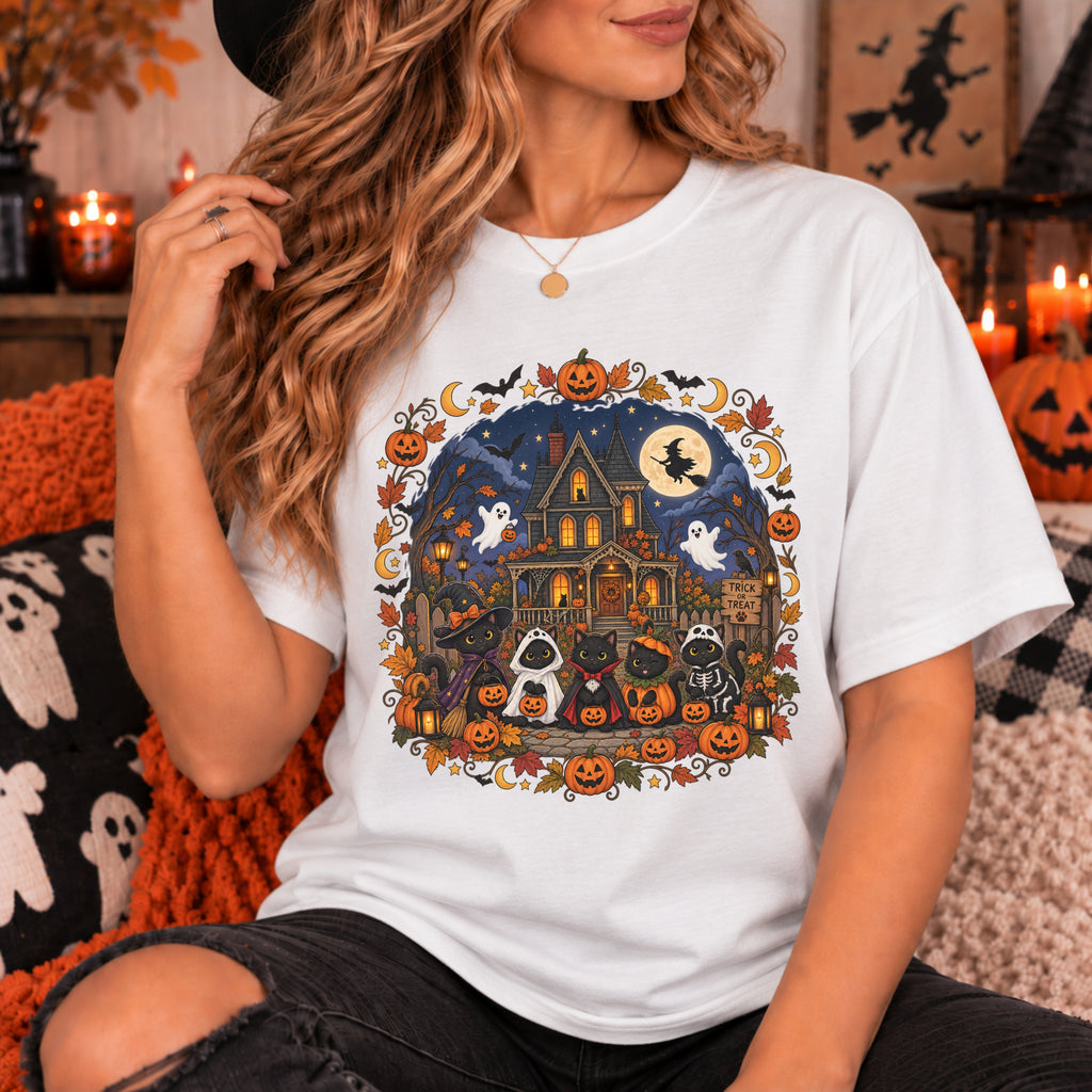 Spooky Season Halloween Ghost Cat Shirt, Funny Trick Or Treat Gift For Women