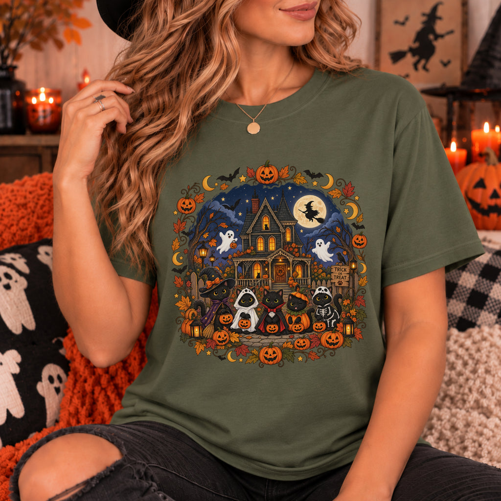 Spooky Season Halloween Ghost Cat Shirt, Funny Trick Or Treat Gift For Women