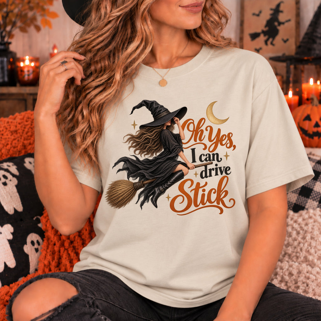 Funny I Can Drive Stick Witch Shirt, Spooky Season Halloween TShirt, Trendy Fall Gift For Women