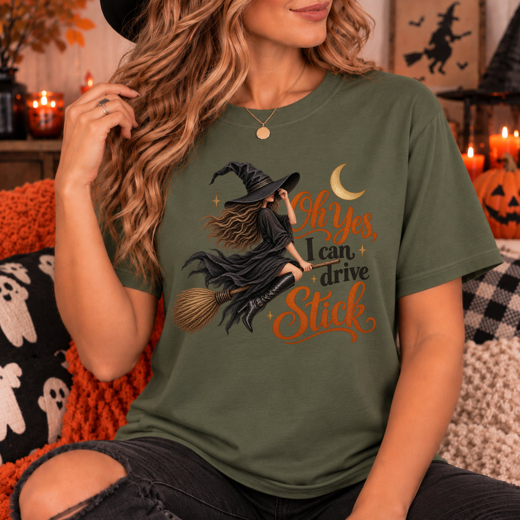 Funny I Can Drive Stick Witch Shirt, Spooky Season Halloween TShirt, Trendy Fall Gift For Women